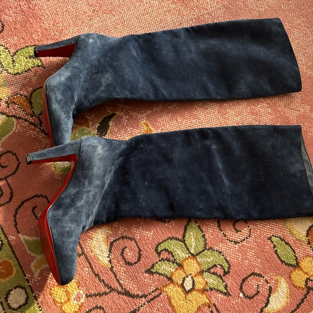 Teal suede high boots